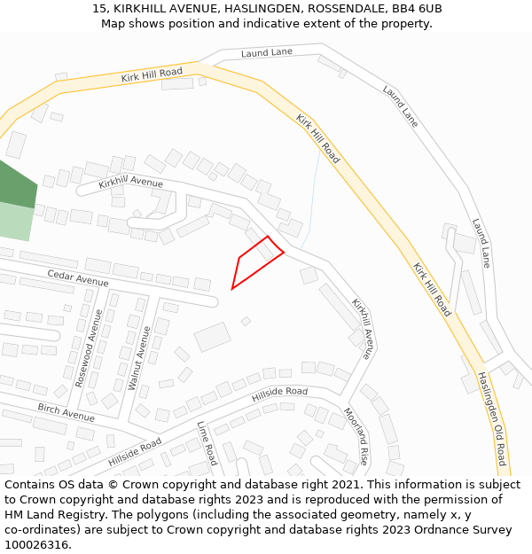 15, KIRKHILL AVENUE, HASLINGDEN, ROSSENDALE, BB4 6UB: Location map and indicative extent of plot