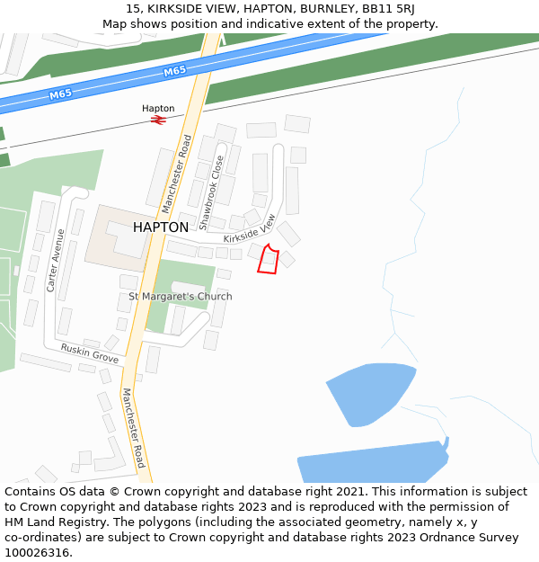 15, KIRKSIDE VIEW, HAPTON, BURNLEY, BB11 5RJ: Location map and indicative extent of plot