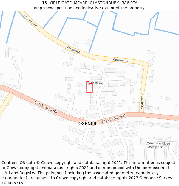 15, KIRLE GATE, MEARE, GLASTONBURY, BA6 9TA: Location map and indicative extent of plot