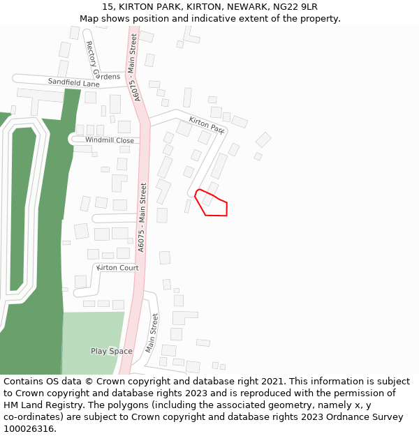 15, KIRTON PARK, KIRTON, NEWARK, NG22 9LR: Location map and indicative extent of plot