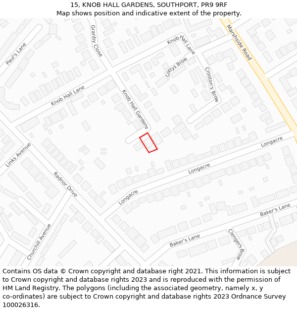 15, KNOB HALL GARDENS, SOUTHPORT, PR9 9RF: Location map and indicative extent of plot