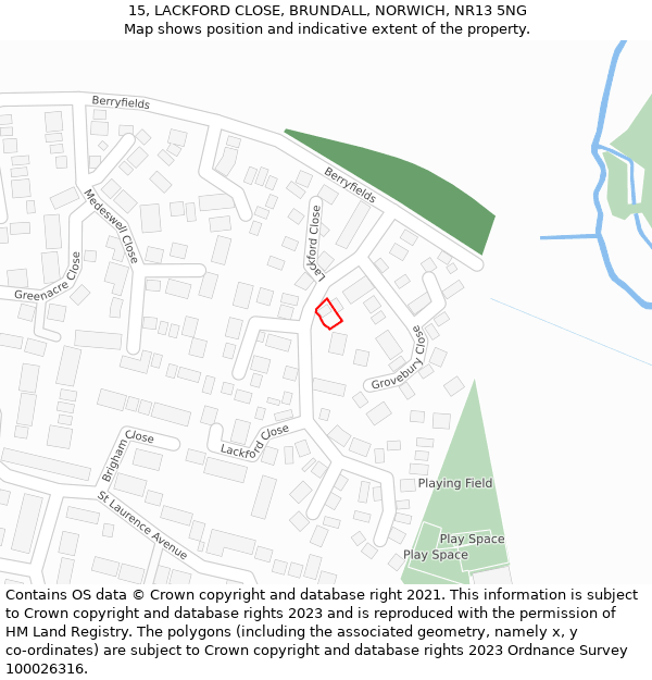 15, LACKFORD CLOSE, BRUNDALL, NORWICH, NR13 5NG: Location map and indicative extent of plot