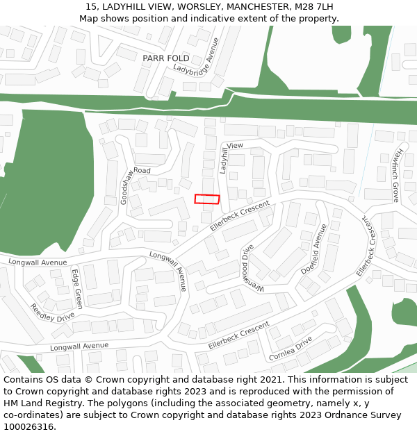 15, LADYHILL VIEW, WORSLEY, MANCHESTER, M28 7LH: Location map and indicative extent of plot