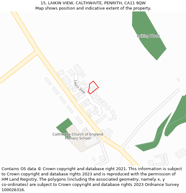 15, LAIKIN VIEW, CALTHWAITE, PENRITH, CA11 9QW: Location map and indicative extent of plot
