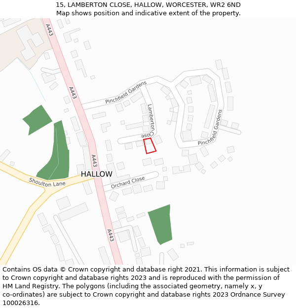 15, LAMBERTON CLOSE, HALLOW, WORCESTER, WR2 6ND: Location map and indicative extent of plot