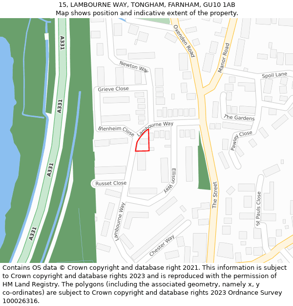 15, LAMBOURNE WAY, TONGHAM, FARNHAM, GU10 1AB: Location map and indicative extent of plot