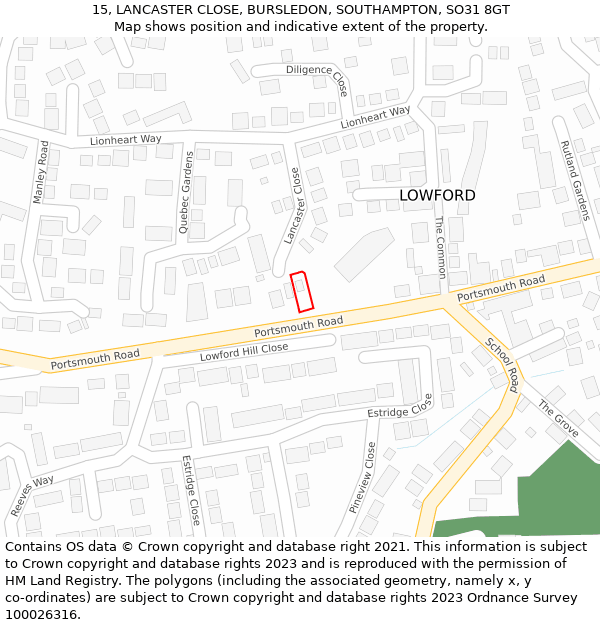 15, LANCASTER CLOSE, BURSLEDON, SOUTHAMPTON, SO31 8GT: Location map and indicative extent of plot