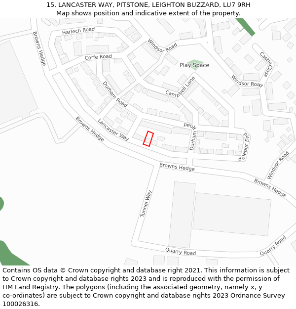 15, LANCASTER WAY, PITSTONE, LEIGHTON BUZZARD, LU7 9RH: Location map and indicative extent of plot