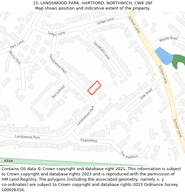 15, LANDSWOOD PARK, HARTFORD, NORTHWICH, CW8 1NF: Location map and indicative extent of plot