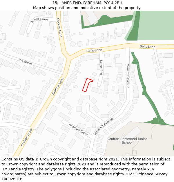 15, LANES END, FAREHAM, PO14 2BH: Location map and indicative extent of plot