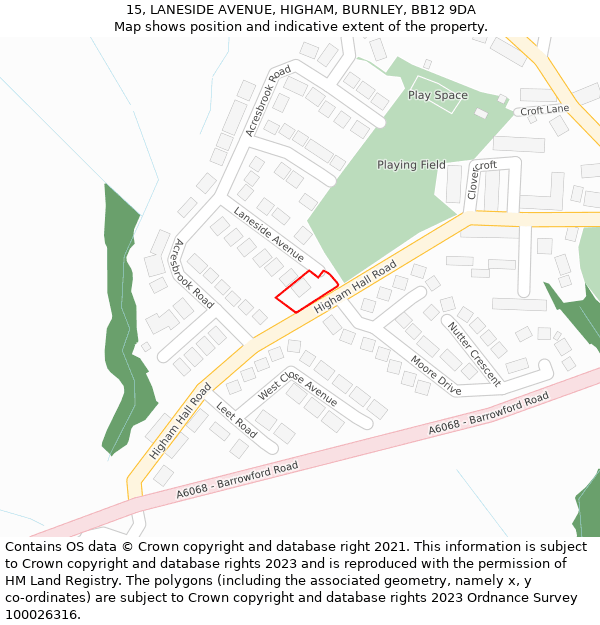 15, LANESIDE AVENUE, HIGHAM, BURNLEY, BB12 9DA: Location map and indicative extent of plot