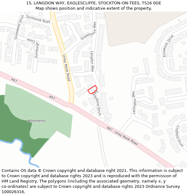 15, LANGDON WAY, EAGLESCLIFFE, STOCKTON-ON-TEES, TS16 0GE: Location map and indicative extent of plot