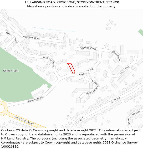 15, LAPWING ROAD, KIDSGROVE, STOKE-ON-TRENT, ST7 4XP: Location map and indicative extent of plot