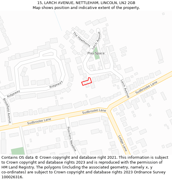 15, LARCH AVENUE, NETTLEHAM, LINCOLN, LN2 2GB: Location map and indicative extent of plot