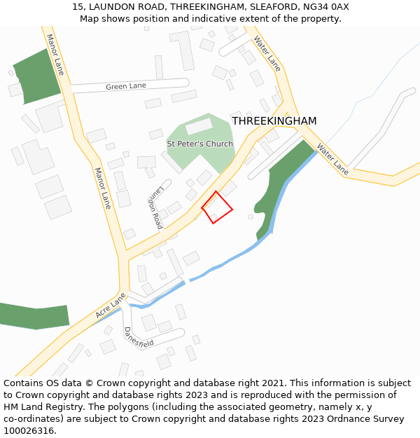 15, LAUNDON ROAD, THREEKINGHAM, SLEAFORD, NG34 0AX: Location map and indicative extent of plot