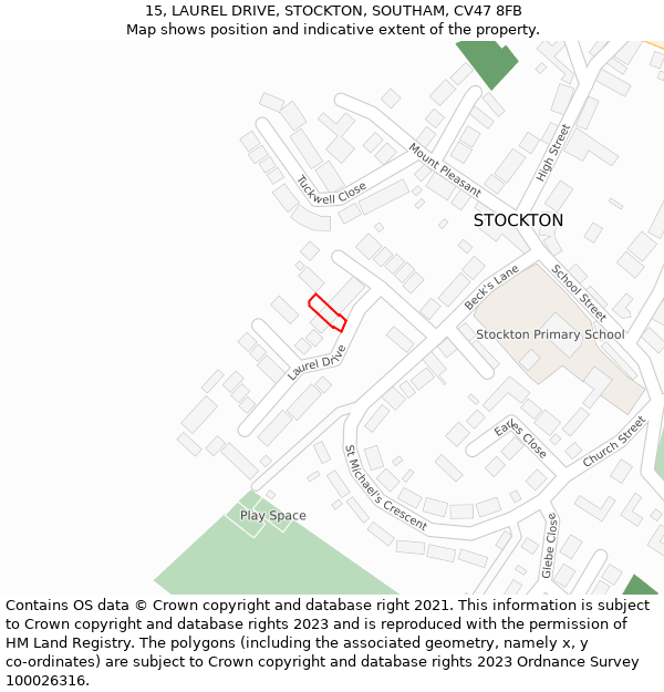 15, LAUREL DRIVE, STOCKTON, SOUTHAM, CV47 8FB: Location map and indicative extent of plot