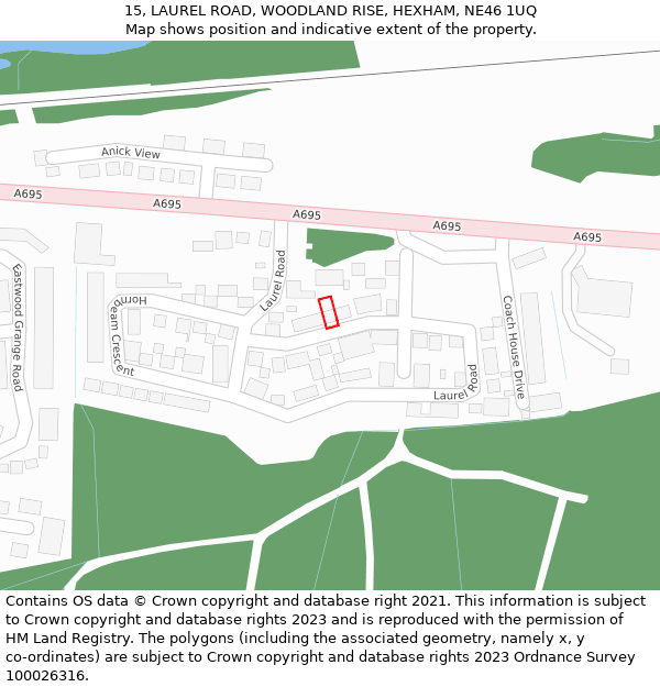 15, LAUREL ROAD, WOODLAND RISE, HEXHAM, NE46 1UQ: Location map and indicative extent of plot