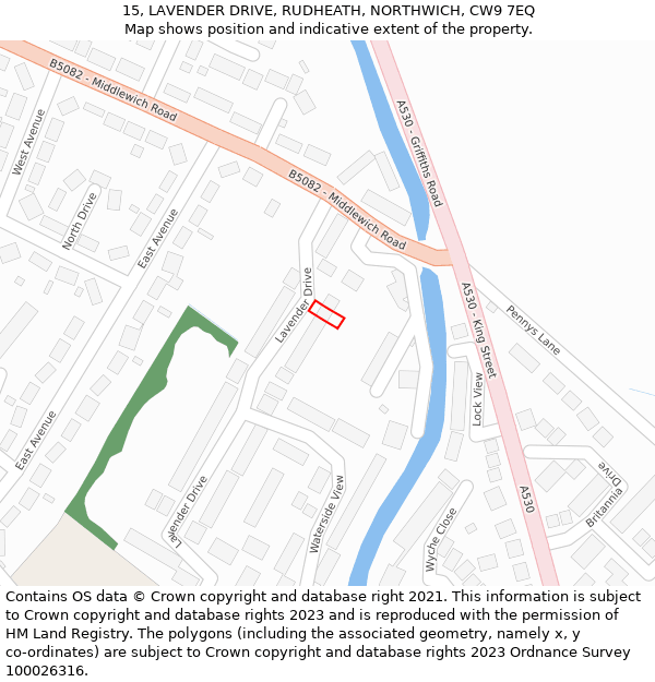 15, LAVENDER DRIVE, RUDHEATH, NORTHWICH, CW9 7EQ: Location map and indicative extent of plot