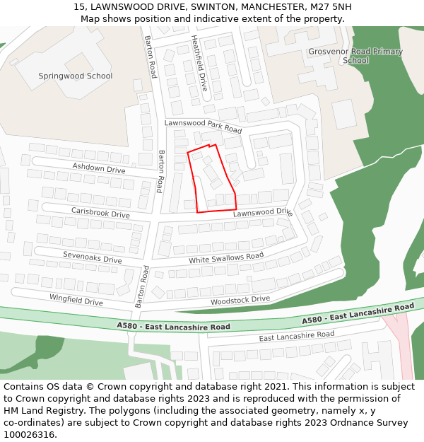 15, LAWNSWOOD DRIVE, SWINTON, MANCHESTER, M27 5NH: Location map and indicative extent of plot