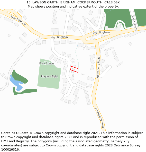 15, LAWSON GARTH, BRIGHAM, COCKERMOUTH, CA13 0SX: Location map and indicative extent of plot