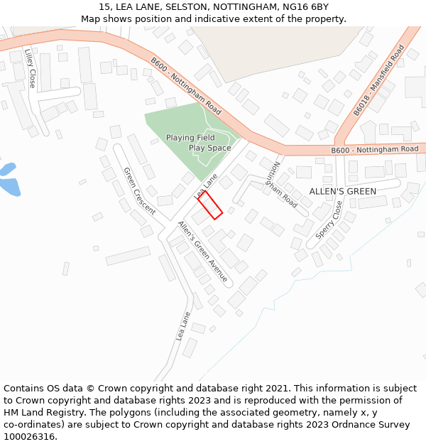 15, LEA LANE, SELSTON, NOTTINGHAM, NG16 6BY: Location map and indicative extent of plot