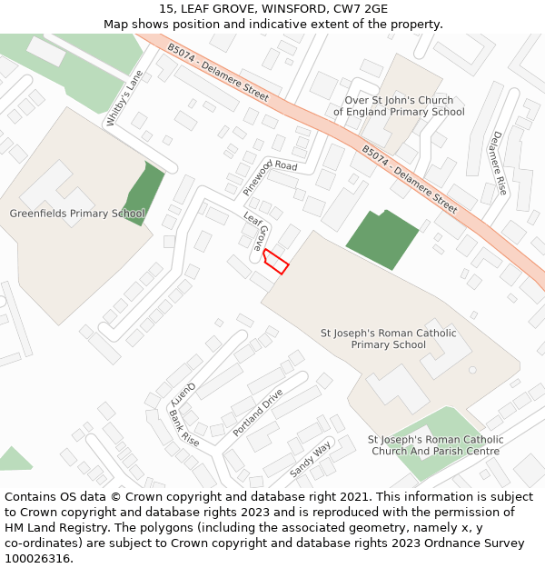 15, LEAF GROVE, WINSFORD, CW7 2GE: Location map and indicative extent of plot