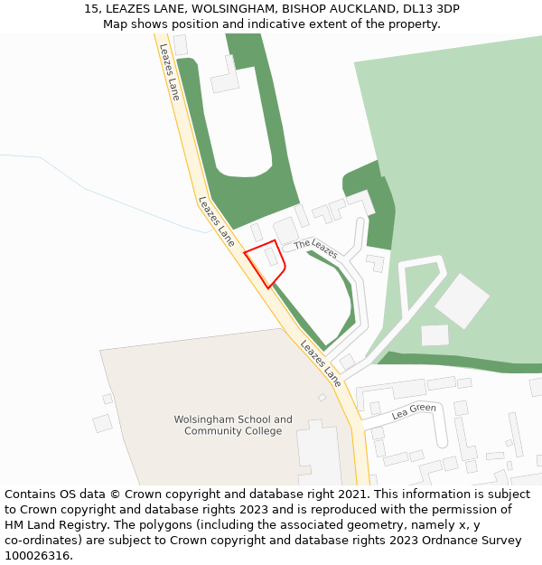 15, LEAZES LANE, WOLSINGHAM, BISHOP AUCKLAND, DL13 3DP: Location map and indicative extent of plot