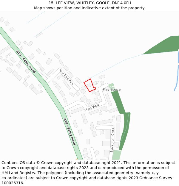 15, LEE VIEW, WHITLEY, GOOLE, DN14 0FH: Location map and indicative extent of plot