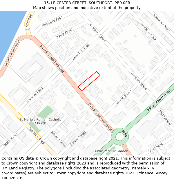 15, LEICESTER STREET, SOUTHPORT, PR9 0ER: Location map and indicative extent of plot