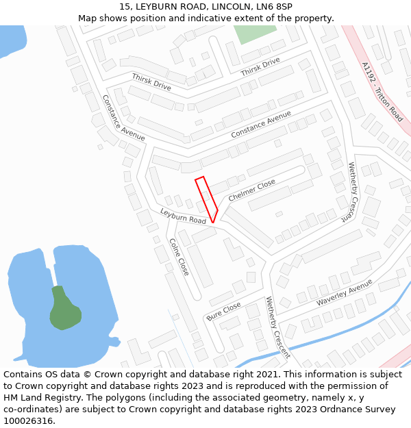 15, LEYBURN ROAD, LINCOLN, LN6 8SP: Location map and indicative extent of plot