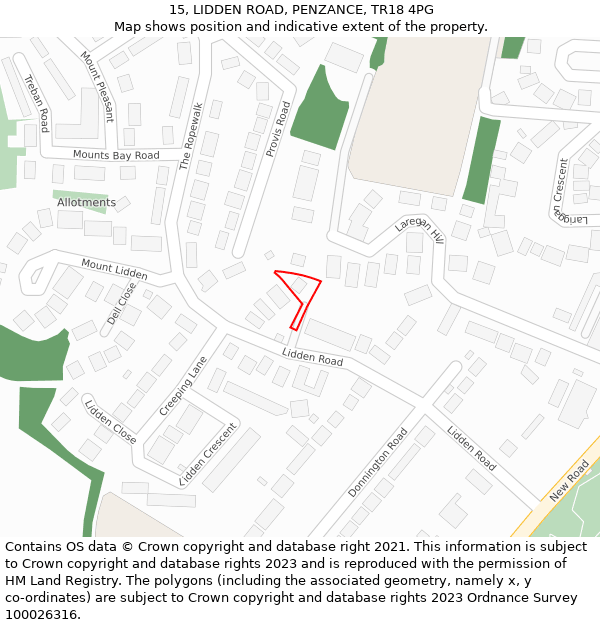 15, LIDDEN ROAD, PENZANCE, TR18 4PG: Location map and indicative extent of plot