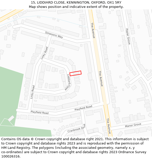 15, LIDDIARD CLOSE, KENNINGTON, OXFORD, OX1 5RY: Location map and indicative extent of plot