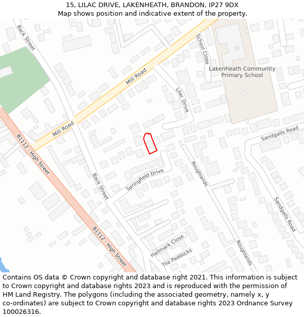 15, LILAC DRIVE, LAKENHEATH, BRANDON, IP27 9DX: Location map and indicative extent of plot