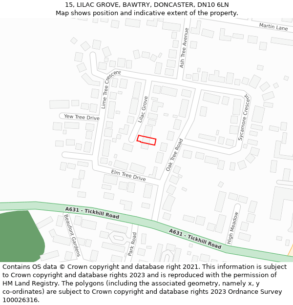 15, LILAC GROVE, BAWTRY, DONCASTER, DN10 6LN: Location map and indicative extent of plot