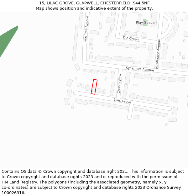 15, LILAC GROVE, GLAPWELL, CHESTERFIELD, S44 5NF: Location map and indicative extent of plot