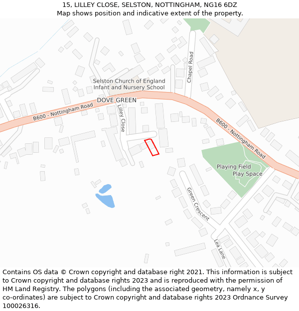 15, LILLEY CLOSE, SELSTON, NOTTINGHAM, NG16 6DZ: Location map and indicative extent of plot