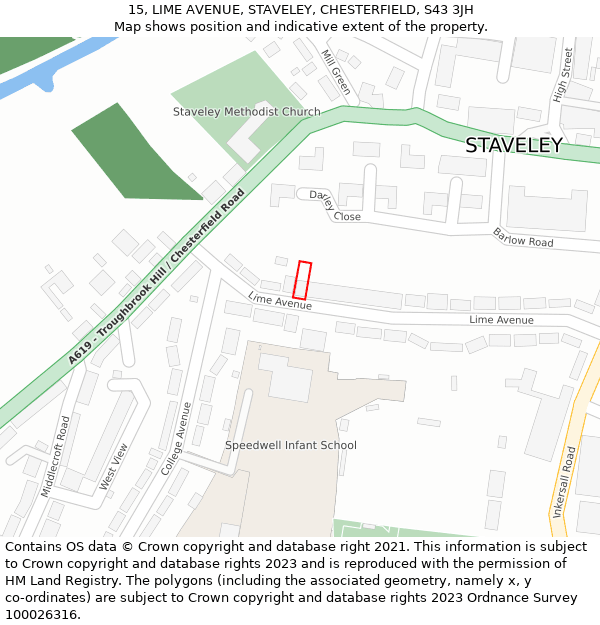 15, LIME AVENUE, STAVELEY, CHESTERFIELD, S43 3JH: Location map and indicative extent of plot