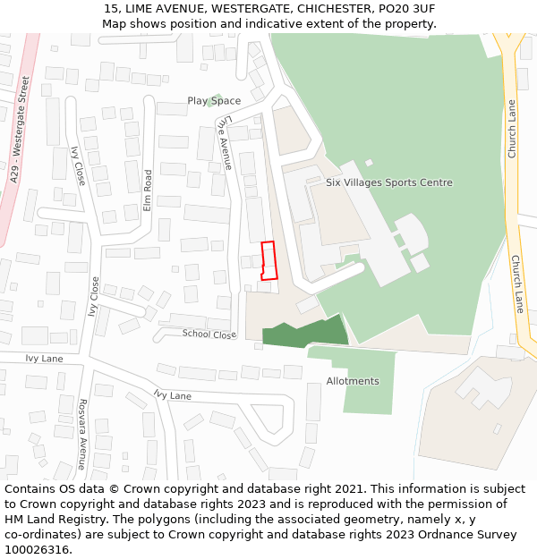 15, LIME AVENUE, WESTERGATE, CHICHESTER, PO20 3UF: Location map and indicative extent of plot