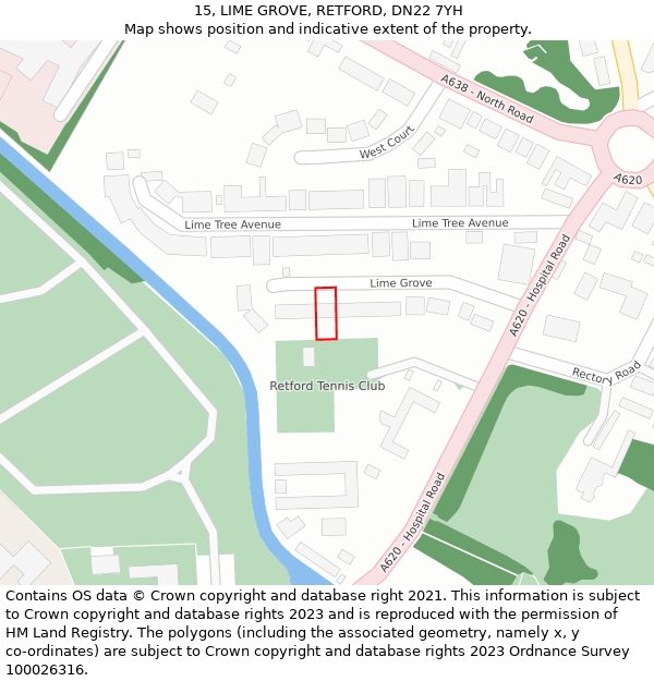 15, LIME GROVE, RETFORD, DN22 7YH: Location map and indicative extent of plot