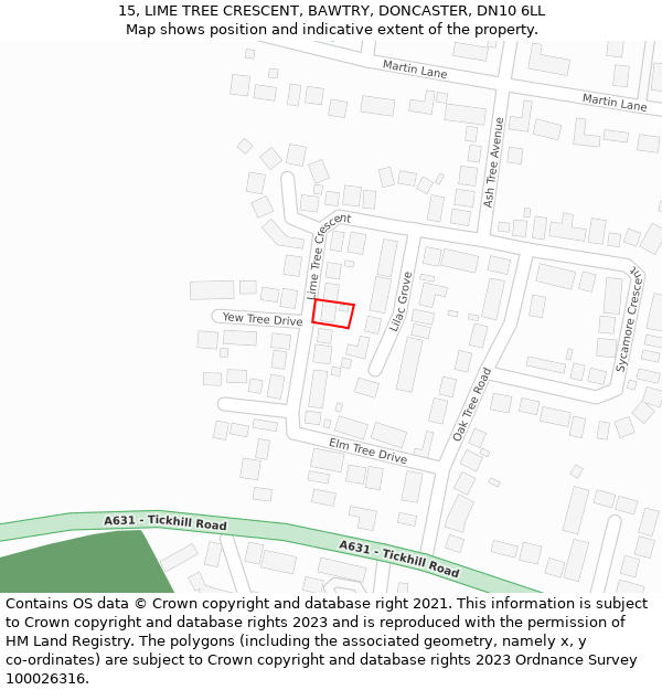 15, LIME TREE CRESCENT, BAWTRY, DONCASTER, DN10 6LL: Location map and indicative extent of plot