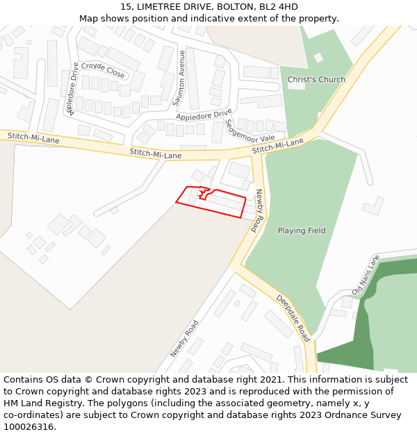 15, LIMETREE DRIVE, BOLTON, BL2 4HD: Location map and indicative extent of plot
