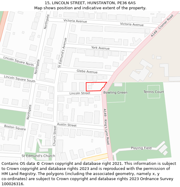 15, LINCOLN STREET, HUNSTANTON, PE36 6AS: Location map and indicative extent of plot