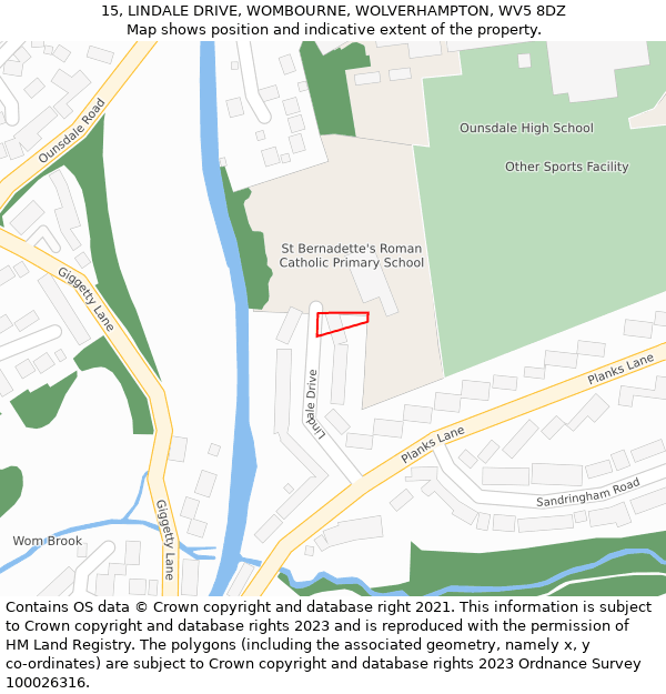 15, LINDALE DRIVE, WOMBOURNE, WOLVERHAMPTON, WV5 8DZ: Location map and indicative extent of plot