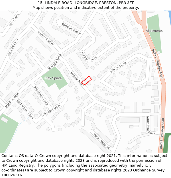 15, LINDALE ROAD, LONGRIDGE, PRESTON, PR3 3FT: Location map and indicative extent of plot