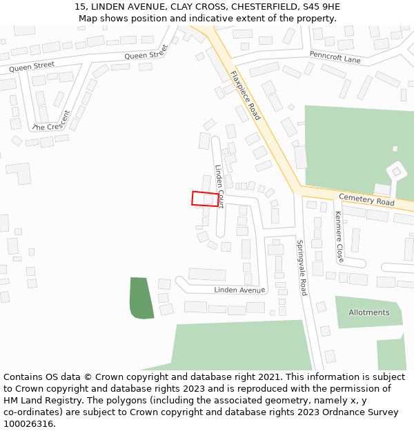 15, LINDEN AVENUE, CLAY CROSS, CHESTERFIELD, S45 9HE: Location map and indicative extent of plot