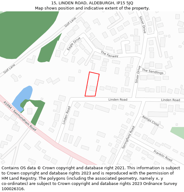 15, LINDEN ROAD, ALDEBURGH, IP15 5JQ: Location map and indicative extent of plot