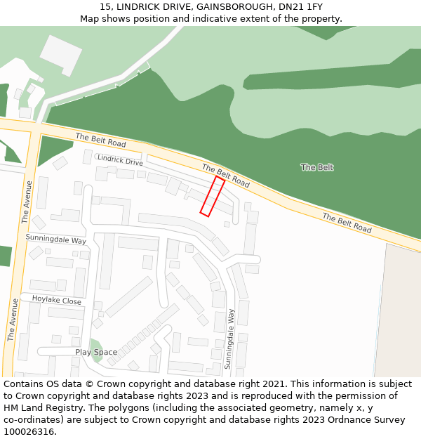 15, LINDRICK DRIVE, GAINSBOROUGH, DN21 1FY: Location map and indicative extent of plot