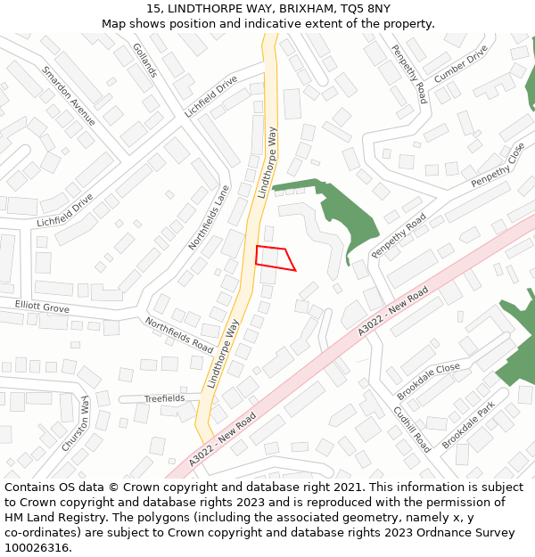 15, LINDTHORPE WAY, BRIXHAM, TQ5 8NY: Location map and indicative extent of plot