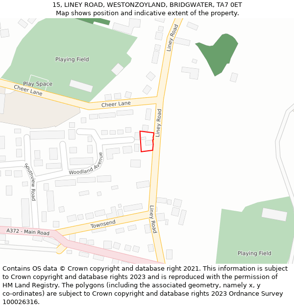 15, LINEY ROAD, WESTONZOYLAND, BRIDGWATER, TA7 0ET: Location map and indicative extent of plot