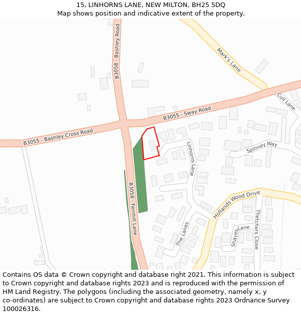 15, LINHORNS LANE, NEW MILTON, BH25 5DQ: Location map and indicative extent of plot